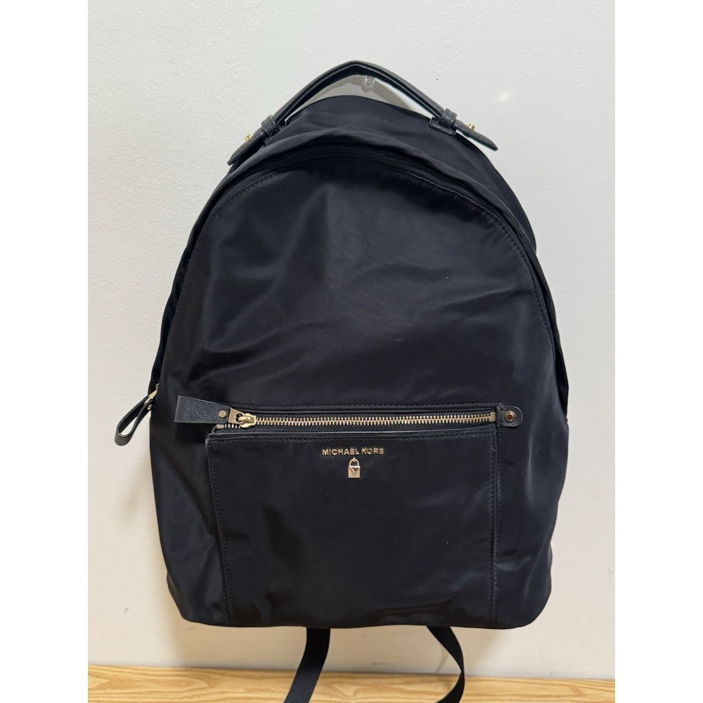 Michael Kors Kelsey‎ Black Nylon Saffiano Leather Trim Zip Shoulder Bag Backpack
